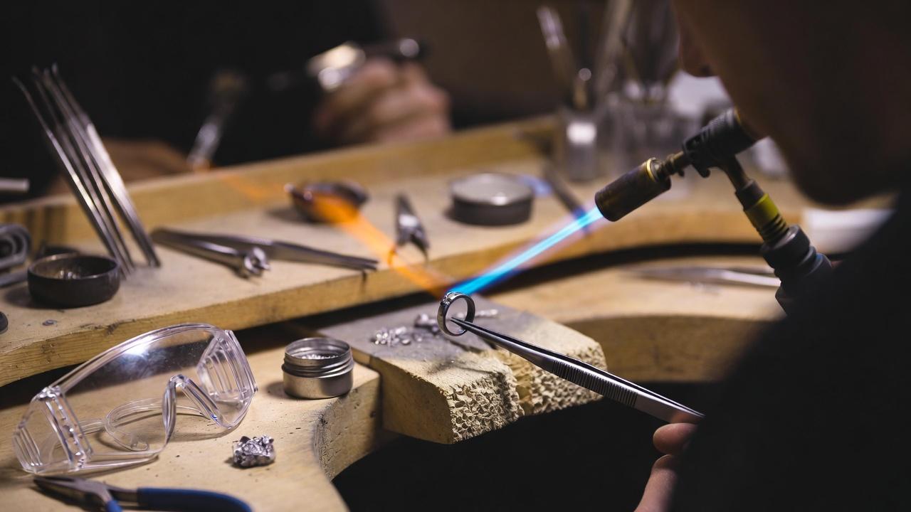 Jewelry soldering in Vancouver – close-up of a jeweler using a torch to repair a metal ring